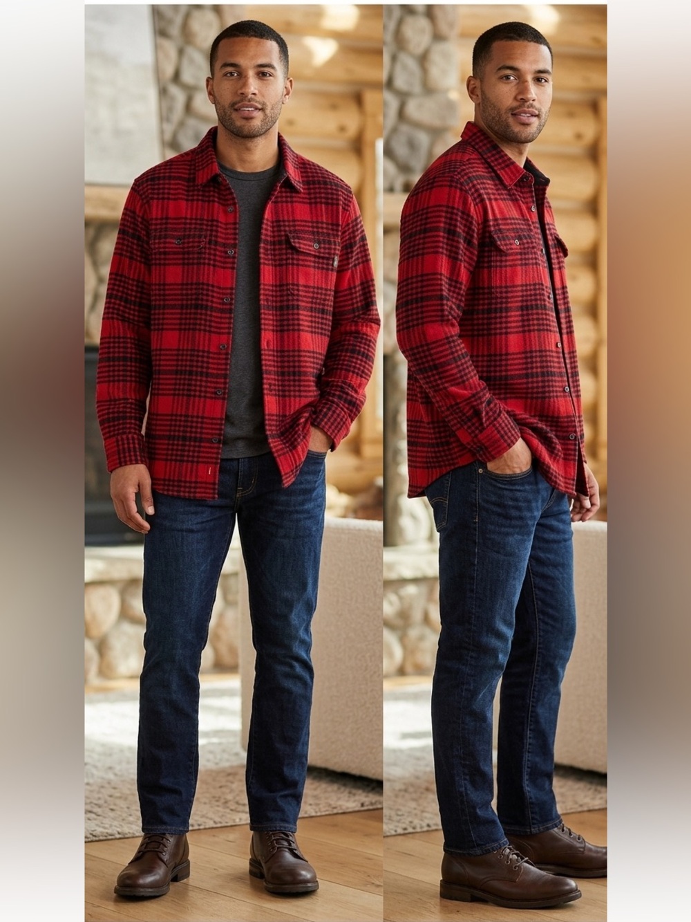 Woolrich Red and Black Plaid Button-Down Shirt
